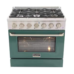 36 in. 5.2 cu. ft. LP Ready Dual Fuel Range with Gas Stove and Electric Oven with Convection Oven in Green