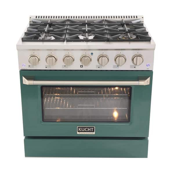 Kucht Pro-Style 36 in. 5.2 cu. ft. Natural Gas Range with Convection Oven in Stainless Steel with Green Oven Door