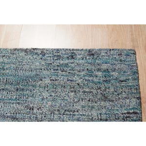 Blue Mix 9 ft. x 12 ft. Hand-Knotted Natural Silk Contemporary Natural Silk Grass Design Area Rug