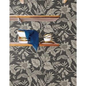 Rainforest Leaves Brushed Ebony and Stone Botanical Paper Strippable Roll (Covers 60.75 sq. ft.)