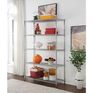 Chrome Rolling 5-Tier Metal Wire Shelving Unit (48 in. W x 72 in. H x 18 in. D)