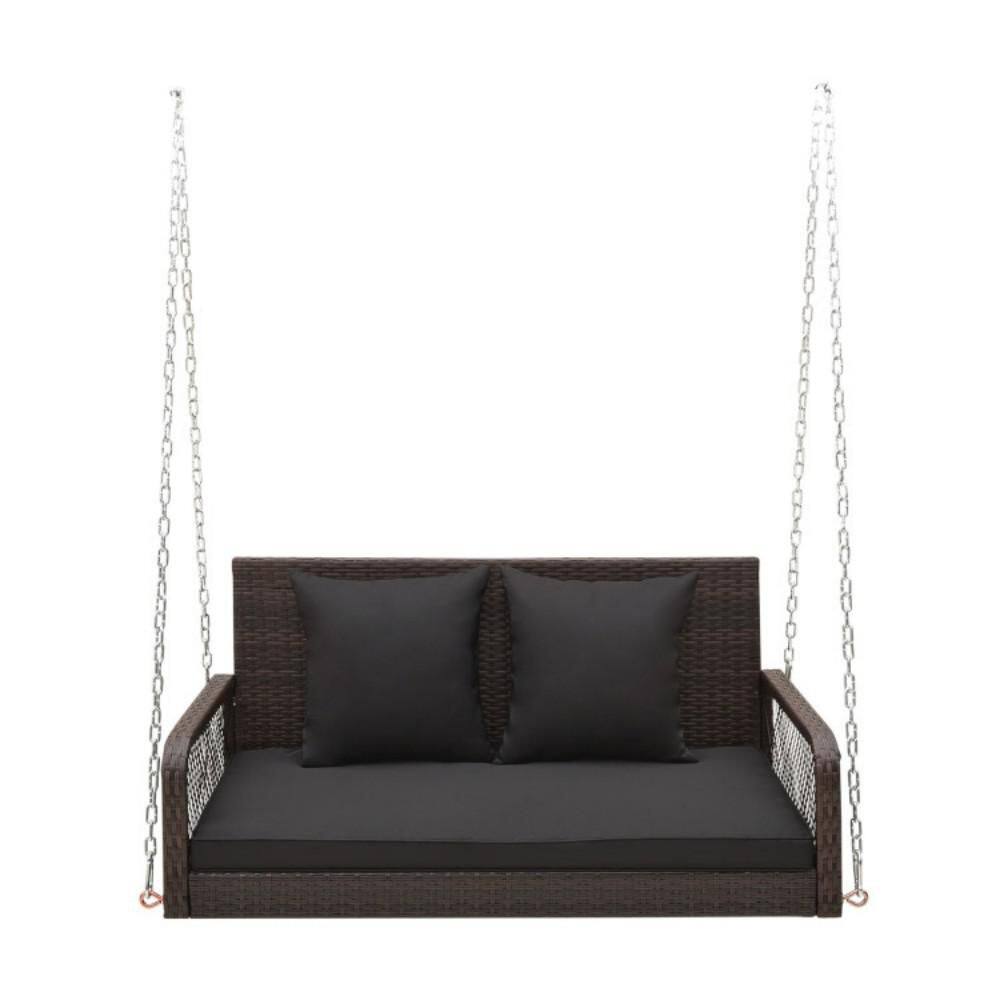 2-Person Outdoor Wicker Porch Swing with Black Cushions price history on PriceWatchPro