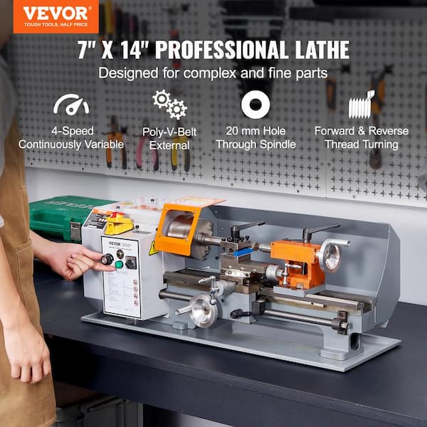 VEVOR Metal Lathe Machine, 7 in. x 13.78 in. Precision Benchtop Power Metal  Lathe, 0-2,200 RPM Continuously Variable Speed. TSJSCCYSDJ1806AD7V1-0702