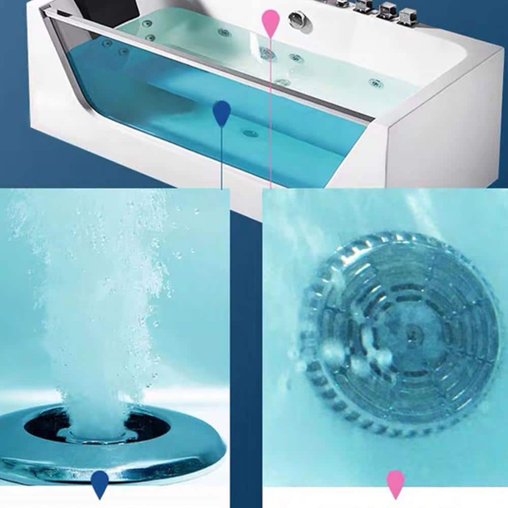 59-Inch White Acrylic Rectangular Whirlpool Bathtub with Jets and Blue Glass Panel