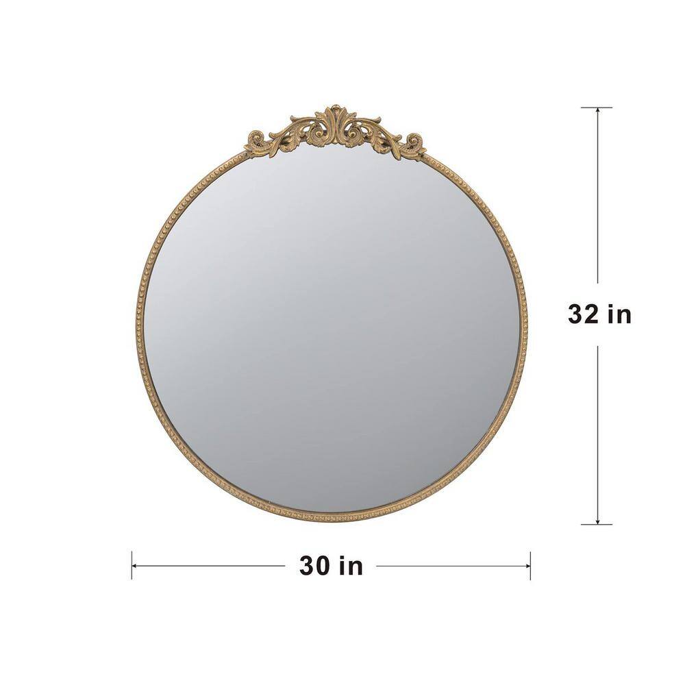 Round Gold Baroque-Inspired Mirror with Silver Detailing