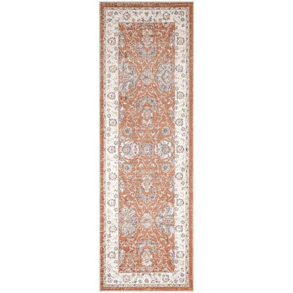 Astra Machine Washable Rust Ivory 2 ft. x 8 ft. Medallion Traditional Runner Area Rug