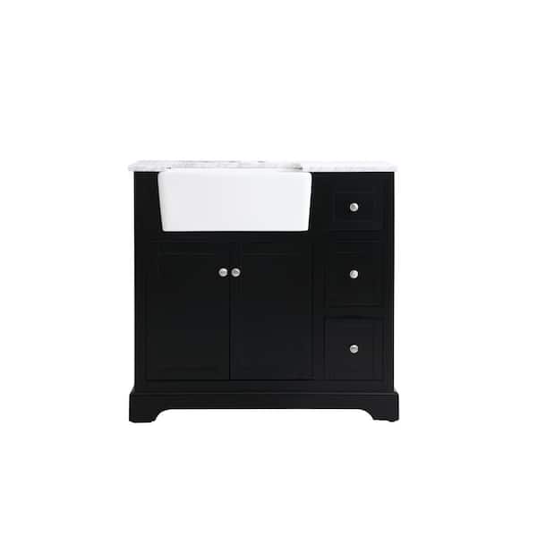 Unbranded Timeless Home 22 in. W x 36 in. D x 34.75 in. H Bath Vanity in Black with Carrara White Marble Top