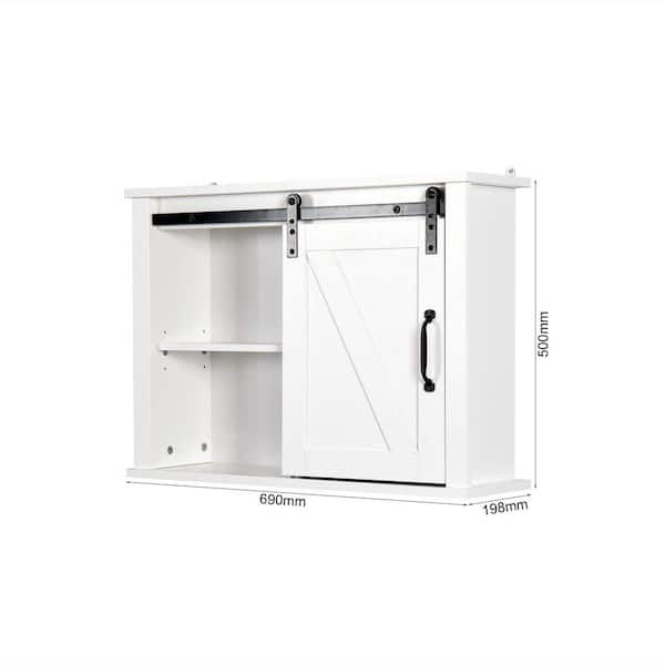 Whatseaso 27.16 in. W x 7.80 in. D x 19.68 in. H MDF Bathroom Wall Cabinet with 2 Adjustable Shelves in White