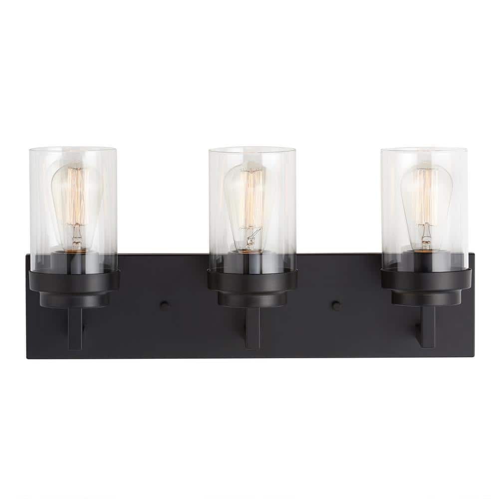 Black Cylinder 3-Light Dimmable Outdoor Vanity Light