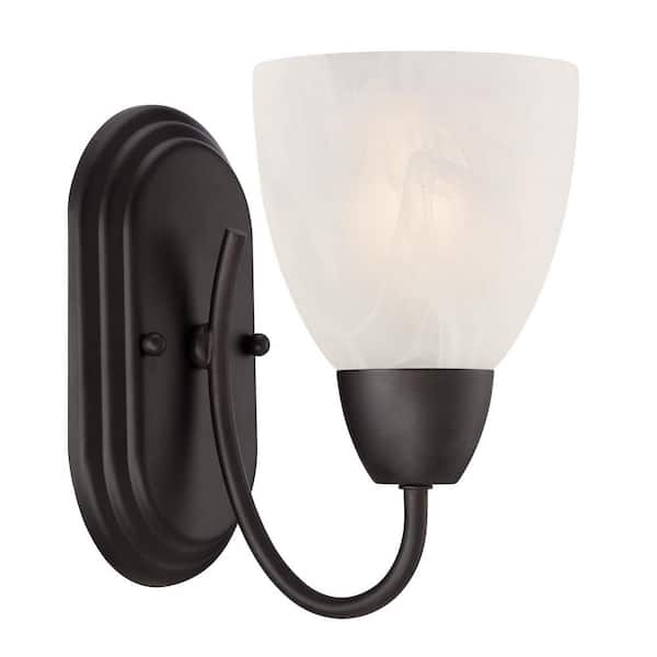 Torino 5 in. 1-Light Oil Rubbed Bronze Transitional Wall Sconce with Alabaster Glass Shade