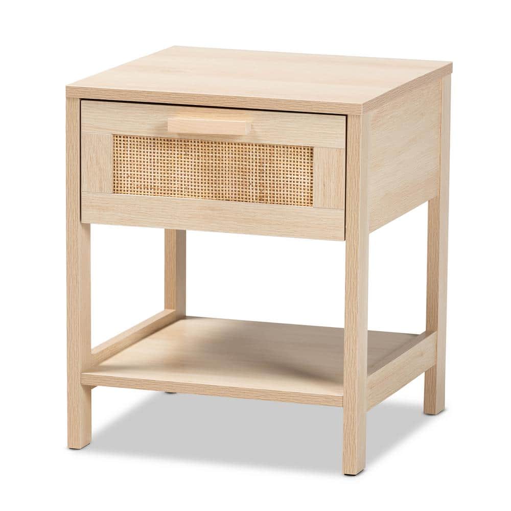 Sebille Light Brown Wood and Rattan 1-Drawer Accent Table