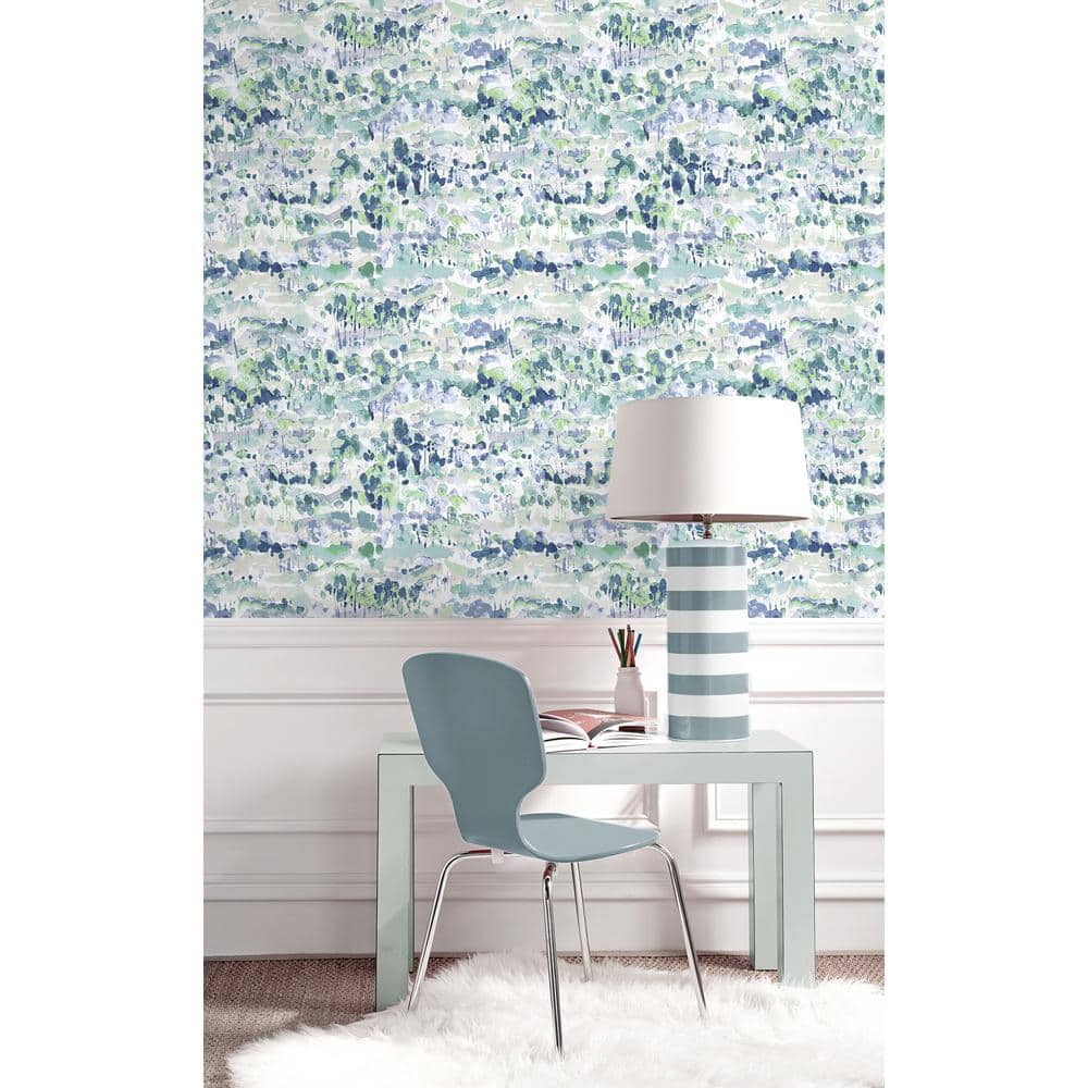 Seaglass Blue Abstract Watercolor Peel and Stick Wallpaper