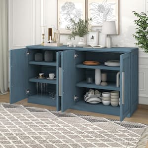 60 in. W x 16 in. D x 32 in. H Antique Blue Rubber Wood Ready to Assemble Kitchen Storage Cabinet with Silver Handles