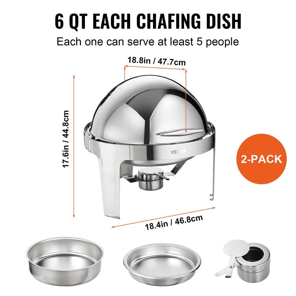 Stainless Steel Round Buffet Chafing Dish Set, 6 Qt, 2 Pack