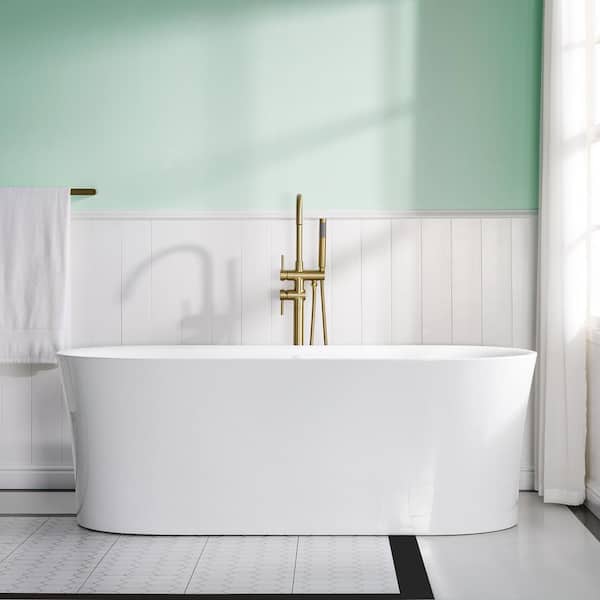 ANGELES HOME 67 in. x 31.5 in. Soaking Bathtub with Center Drain, Air bubble Massage and Romantic LED Lighting in White