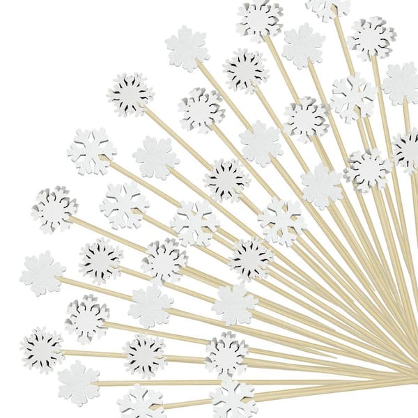Kitchen Sink 200-Count 4.7 in. Wood Snowflake Cocktail Picks Toothpicks Christmas Party Drink Fruit Dessert Toppers