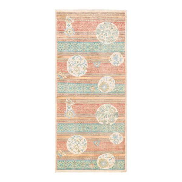 Eclectic 4 ft. x 10 ft. Green Floral Wool Indoor Runner Rug