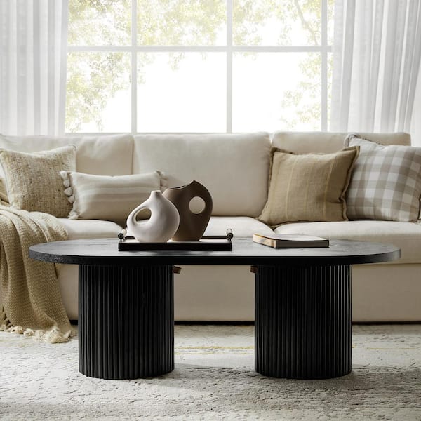 Roland Black 53 in. W Modern MDF Oval Tall Coffee Table with Solid Wood Legs