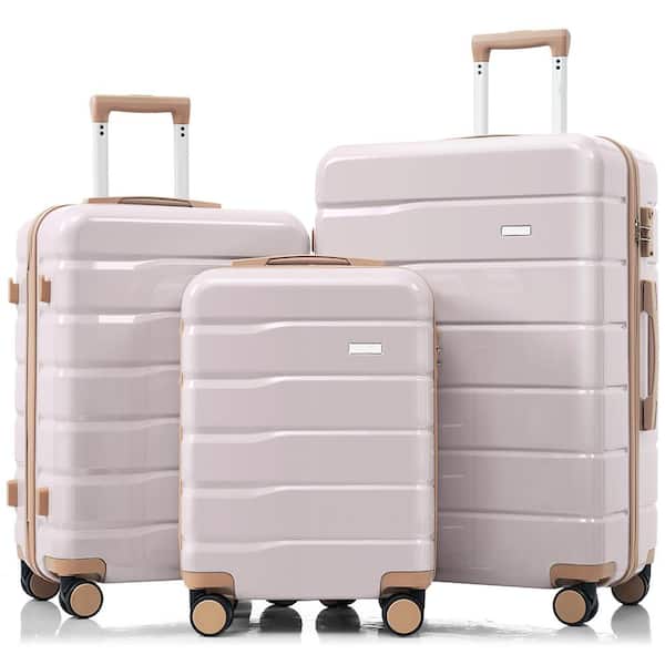 Merax 3-Piece Light Gray and Golden ABS Hardshell Spinner Luggage Set with TSA Lock, 3-Stage Telescoping Handles