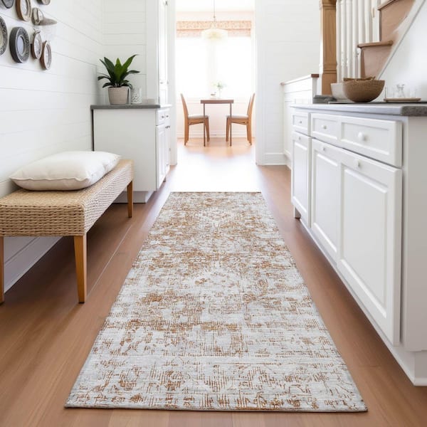 Mayfield Premium Machine Washable Abstract AMF1229 Terracotta 2 ft. 3 in. x 7 ft. 6 in. Runner Rug