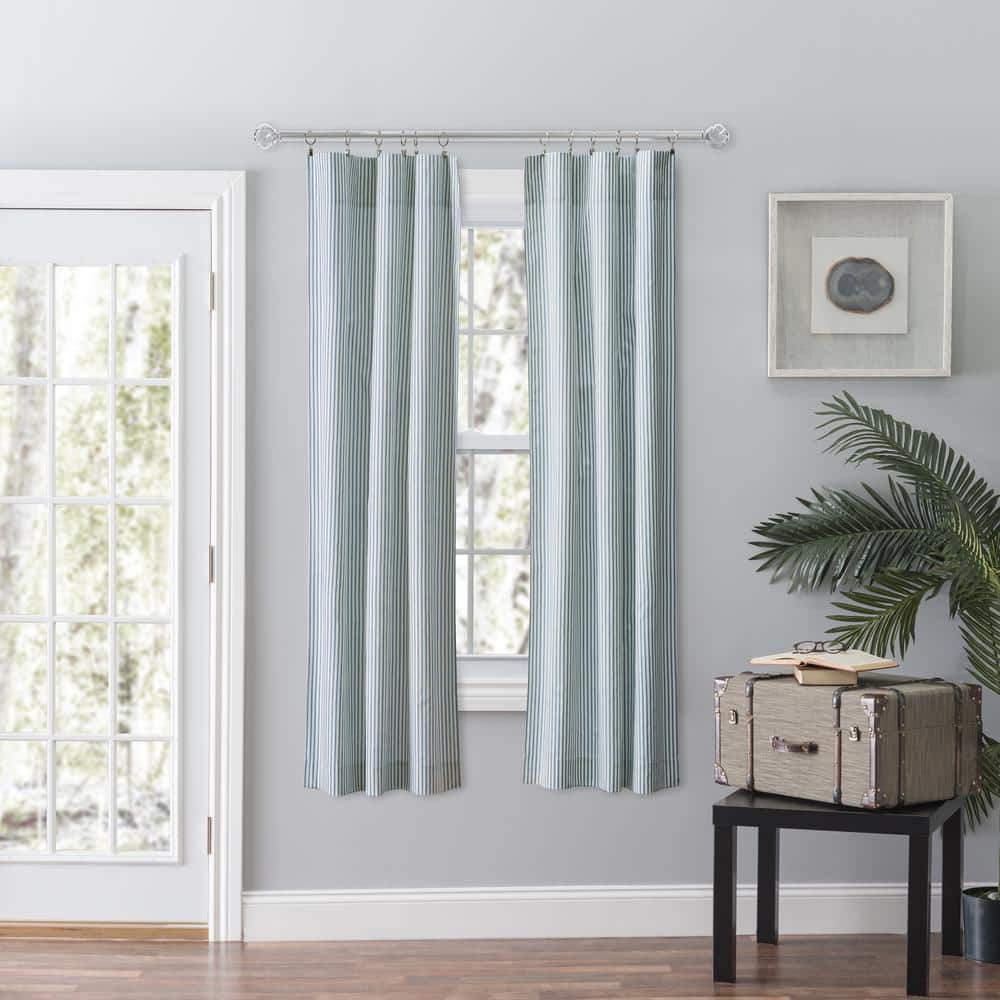 Blue Striped Cotton Polyester Room-Darkening Curtains