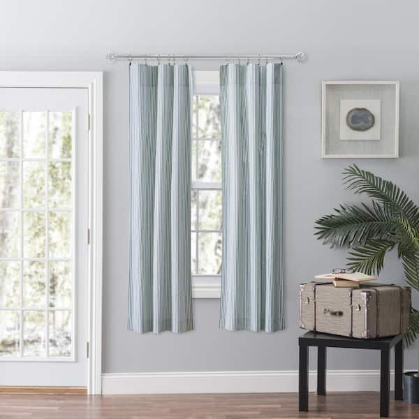 Ellis Curtain Blue Striped Rod Pocket Room Darkening Curtain - 56 in. W x 63 in. L (Set of 2)