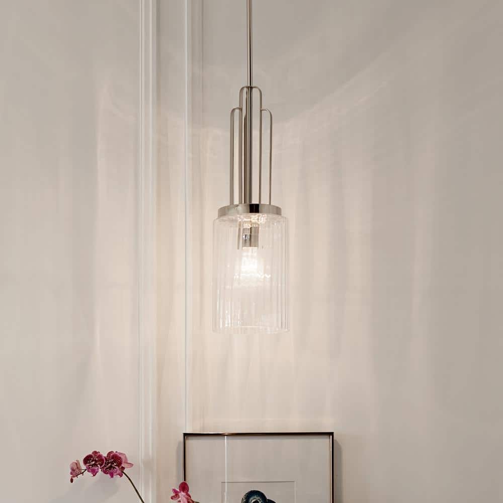 Kimrose Polished Nickel Mini Pendant with Clear Fluted Glass