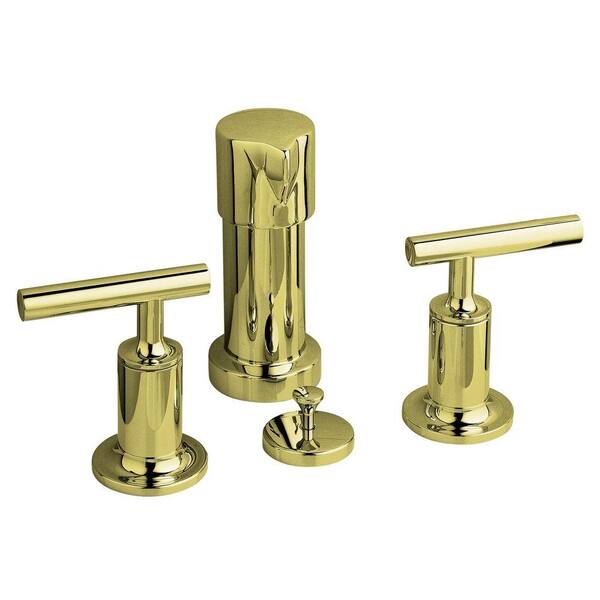 KOHLER Purist 2-Handle Bidet Faucet in Vibrant French Gold with Vertical Spray with Lever Handles