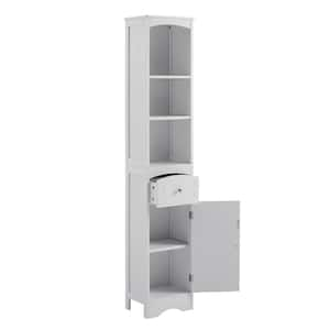 13 in. W x 9 in. D x 67 in. H White Freestanding Linen Cabinet with Drawer, MDF Board, Adjustable Shelf