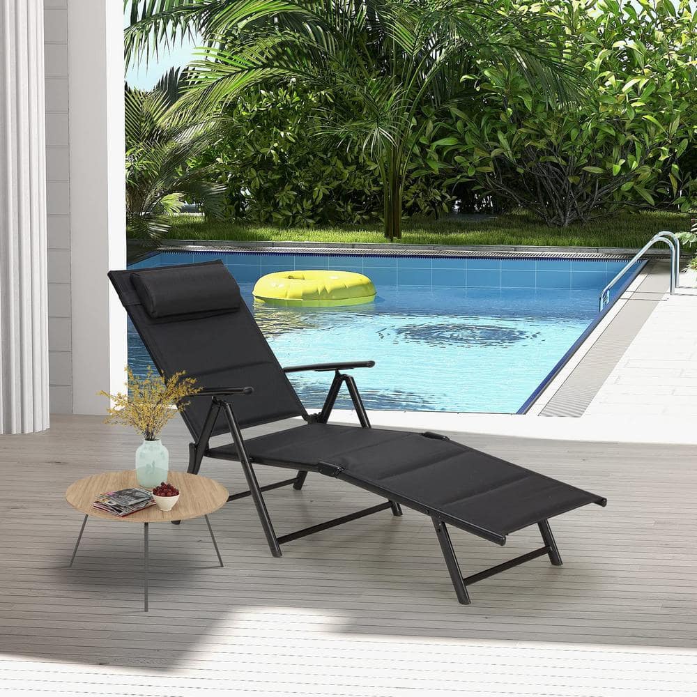 Cesicia Black Outdoor Folding Lounge Chair With Padded Headrest And 7   Outdoor Lounge Chairs Vj0322lounge5 64 1000 