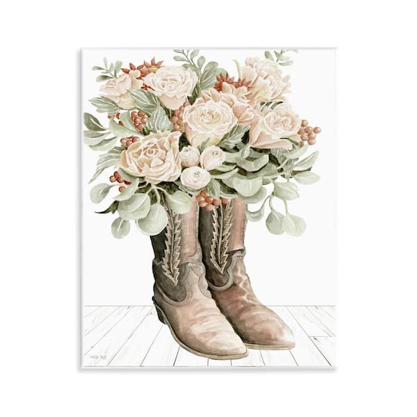 Stupell Industries Chic Bouquet Boots by Cindy Jacobs Unframed Nature Graphic Art Print 14 in. x 11 in.