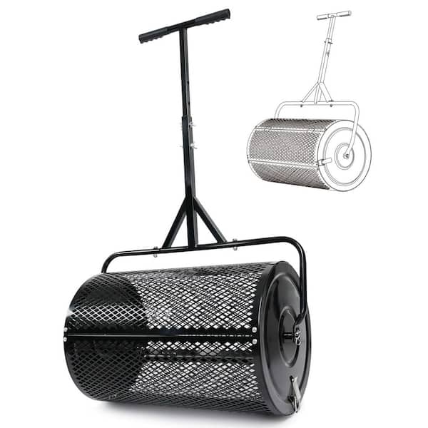 24 in. Peat Moss Spreader with Accessories, Metal Mesh Roller Lawn Spreader for Topsoil, Manure, Mulch, Top Dressing