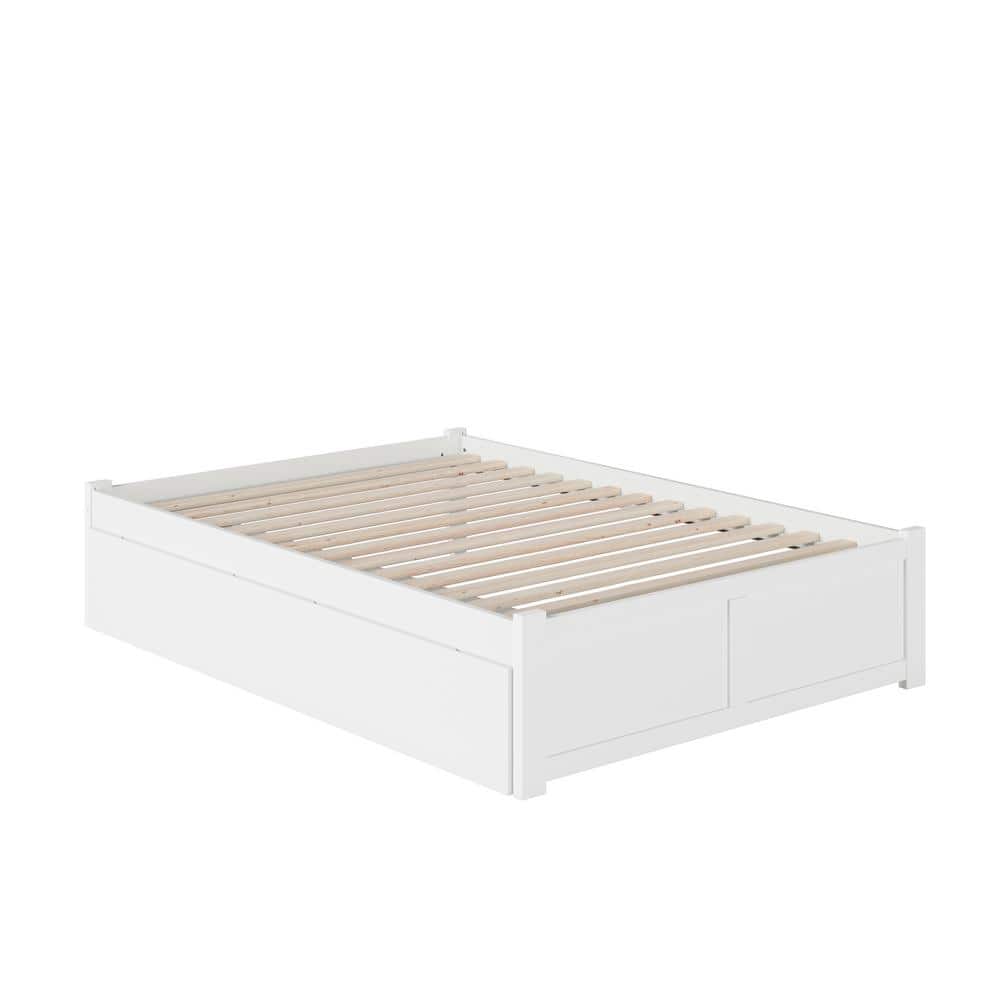 White Full Wood Platform Bed with Storage Drawers