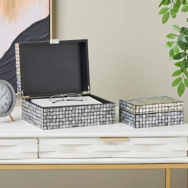 Litton Lane Handmade Mother of Pearl Shell Mosaic MDF Decorative Box with Beige Accents (Set of 2)