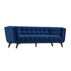 Kansas 86 in. W Square Arm Velvet Mid Century Modern Style Comfy Sofa in Blue (Seats 3)