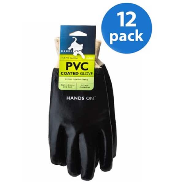 HANDS ON Fully Coated PVC Gloves, 12 Pair Value Pack