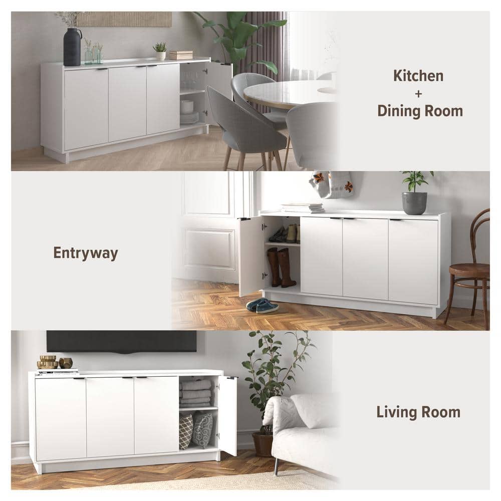 White Modern 60" Wood Sideboard with Storage