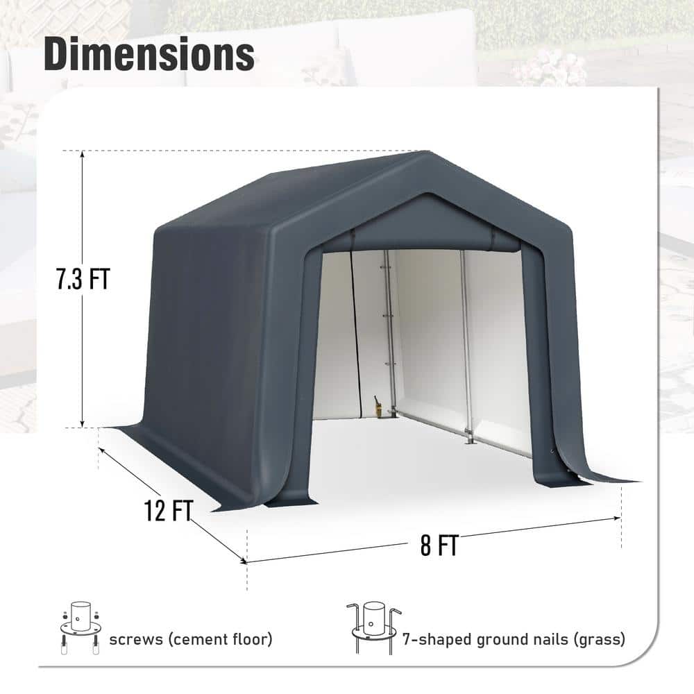 8' x 12' Gray Steel Frame Portable Carport Shelter