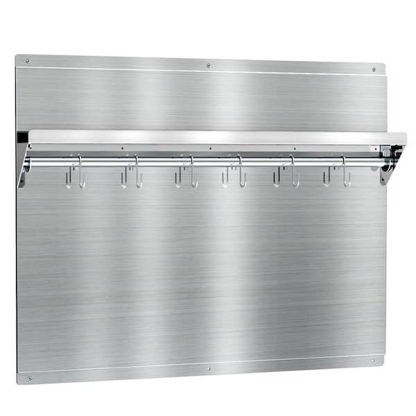 24 x 30 in. for 30 in. Range Hood Stainless Steel Kitchen Backsplash w/ Storage Shelf and Utensil Hooks, Easy to Install