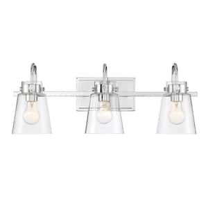 Inwood 24 in. 3-Light Chrome Modern Industrial Vanity with Clear Glass Shades