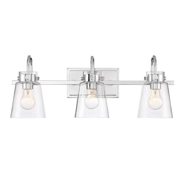 Designers Fountain Inwood 24 in. 3-Light Chrome Modern Industrial Vanity with Clear Glass Shades