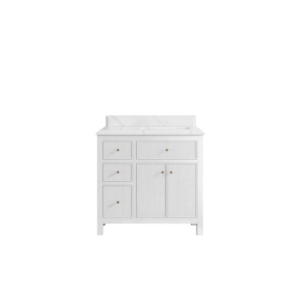 "Sonoma 36 in. W x 22 in. D x 36 in. H Right Offset Sink Bath Vanity in White with 1.5"" Calacatta Quartz Top" price history on PriceWatchPro