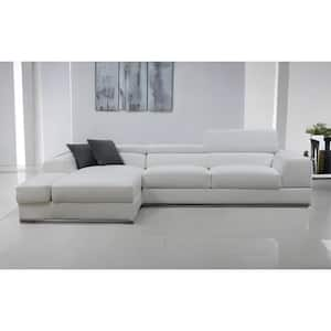 123 in. Square Arm 2-piece Leather L-Shaped Sectional Sofa in. White