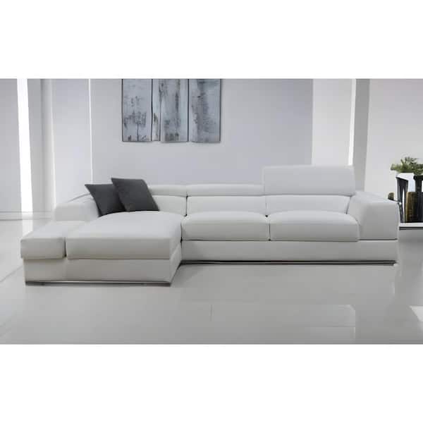 HomeRoots 123 in. Square Arm 2-piece Leather L-Shaped Sectional Sofa in. White