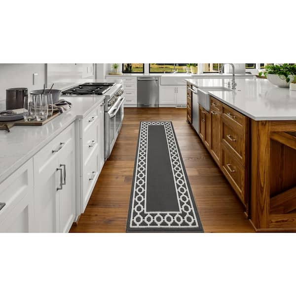 Contemporary Transitional Gray Runner Rug Non Skid Washable Rug