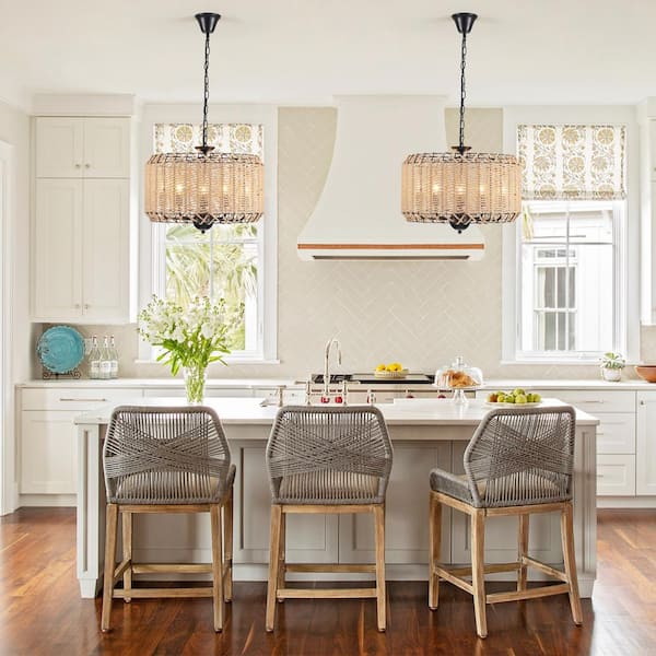 5-light Matte Black Drum Chandelier for Kitchen Island with no Bulbs Included