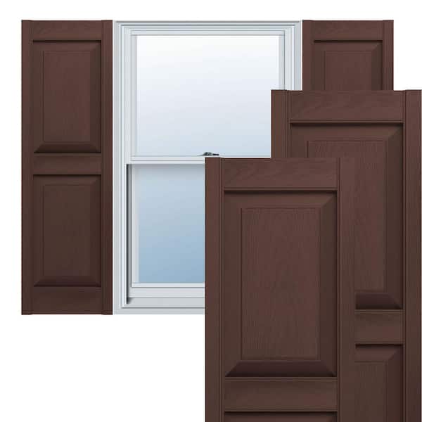 Ekena Millwork 12 in. x 44 in. Lifetime Vinyl Custom Two Equal Raised Panel Shutters Pair Federal Brown