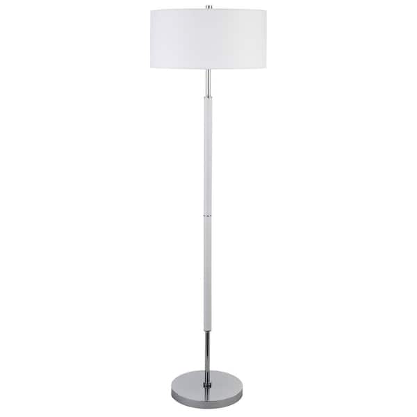 HomeRoots 61 in. White 2 1-Way (On/Off) Standard Floor Lamp for Living Room with Cotton Drum Shade