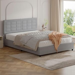 Upholstered Bed, Gray Metal Frame Full Platform Bed with Wood Slats Support, Headboard, Built-in USB and Type C Ports
