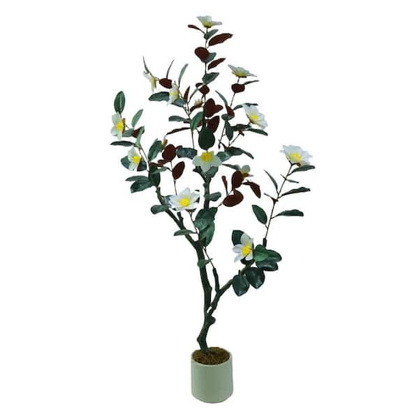 5 ft. Artificial Magnolia Tree Faux in Pot, Artificial Plant w/ Blooming Flowers and Leaves for Home Office Garden Decor